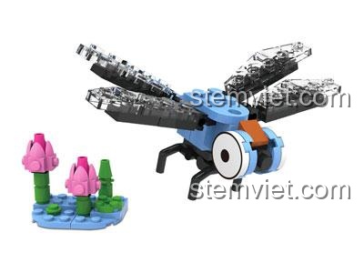 Ảnh review chi tiết cụm hoa sen hồng và lá xanh trên nền xanh lơ của bộ lắp ghép Chuồn Chuồn Vui Vẻ KAZI KY80021-2, đồ chơi sáng tạo cho bé gái 6 tuổi.