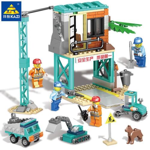 Bộ lắp ráp công trường xây dựng KAZI KY80457-3 với 314 mảnh ghép, gồm xe xúc, xe tải và 4 công nhân, đồ chơi cho bé trai 6 tuổi giá rẻ.