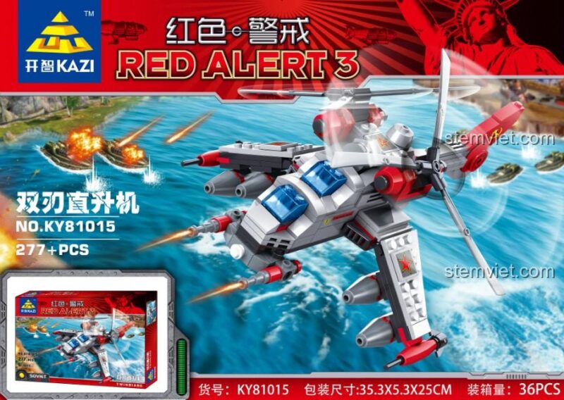 Hộp đồ chơi xếp hình Trực thăng Xô Viết Twinblade KAZI 81015, gồm 277 chi tiết, chất lượng cao, tương thích LEGO®.