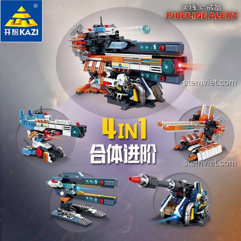đồ chơi lắp ráp KAZI KY81057 4 trong 1, Pháo Biến Hình, phát triển tư duy sáng tạo cho bé trai 6 tuổi.