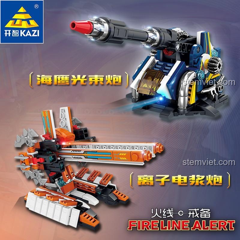 Hai mẫu lắp ghép KAZI KY81057: Pháo Tia Sáng Hải Ưng và Pháo Plasma Ion, chi tiết cao, phù hợp con trai.
