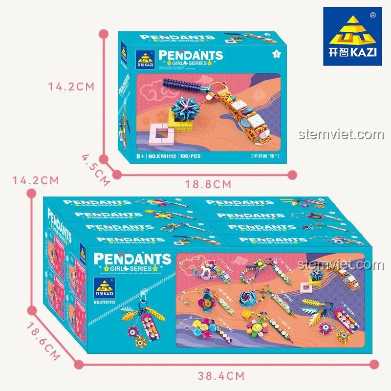 Kích thước hộp bộ lắp ghép KAZI KY81112 Móc khóa treo túi Pendants Girl Series, 648 mảnh ghép.