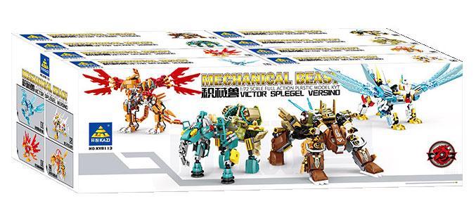 Hộp lớn của bộ lắp ráp Thần Thú Cơ Giới KAZI KY8113, hiển thị 8 mô hình robot động vật, phù hợp cho bé trai 8 tuổi.