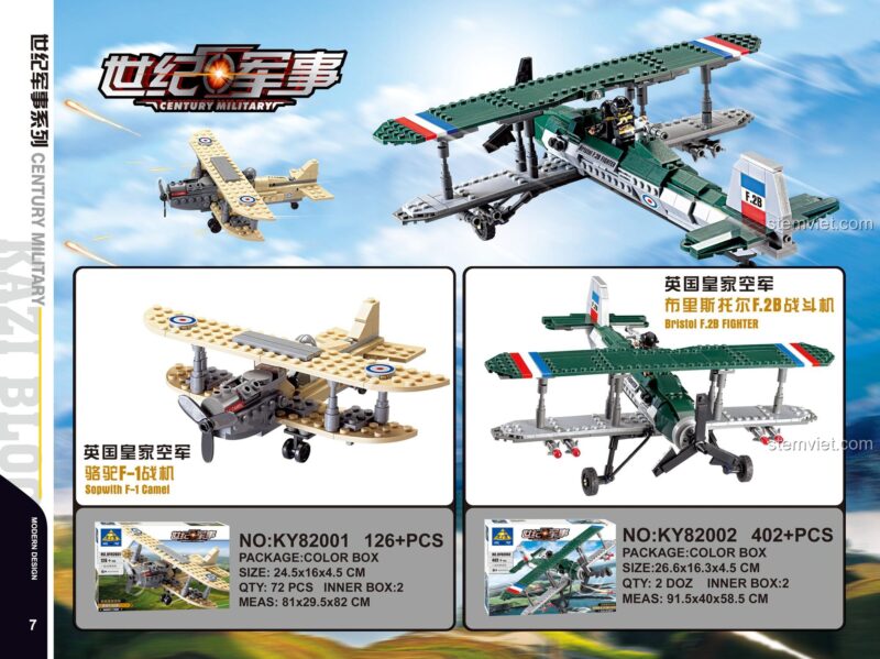 Poster giới thiệu bộ lắp ghép KAZI KY82002 Máy bay Bristol F.2B Fighter 402 mảnh.