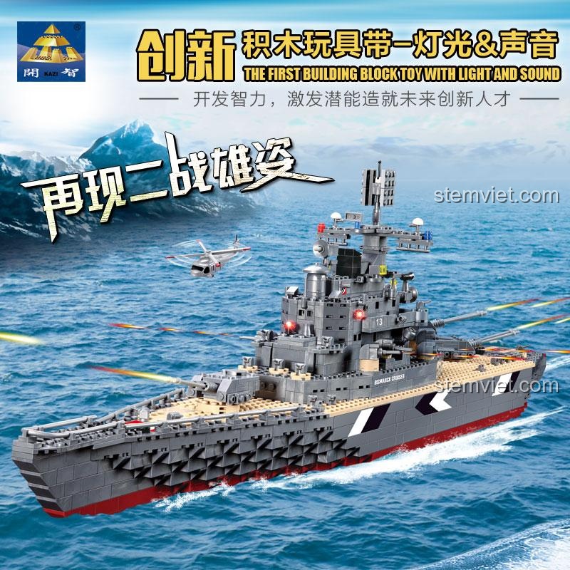 Thông số kỹ thuật đồ chơi mô hình KAZI KY82012 Tàu chiến Bismarck, 1297 mảnh, có đèn và âm thanh.
