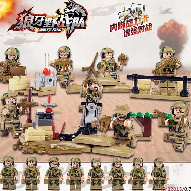 Bộ đồ chơi Biệt Đội Sói Lang KAZI KY82015 gồm 8 minifigure lính đặc nhiệm, phù hợp cho bé trai 6 tuổi, giá rẻ.