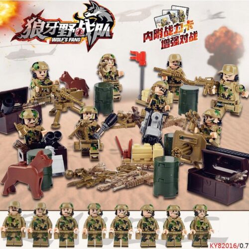 bộ đồ chơi Biệt Đội Dã Chiến Răng Sói KAZI KY82016, gồm 8 minifigure lính đặc nhiệm và nhiều vũ khí, phù hợp cho bé trai 6 tuổi, giá rẻ.