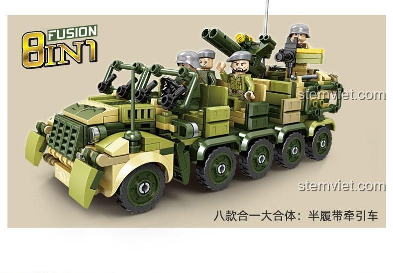 Các mẫu lắp ráp riêng lẻ chi tiết của bộ đồ chơi KAZI KY82057, mỗi mẫu là một xe quân sự độc đáo, tăng cường khả năng sáng tạo cho bé.