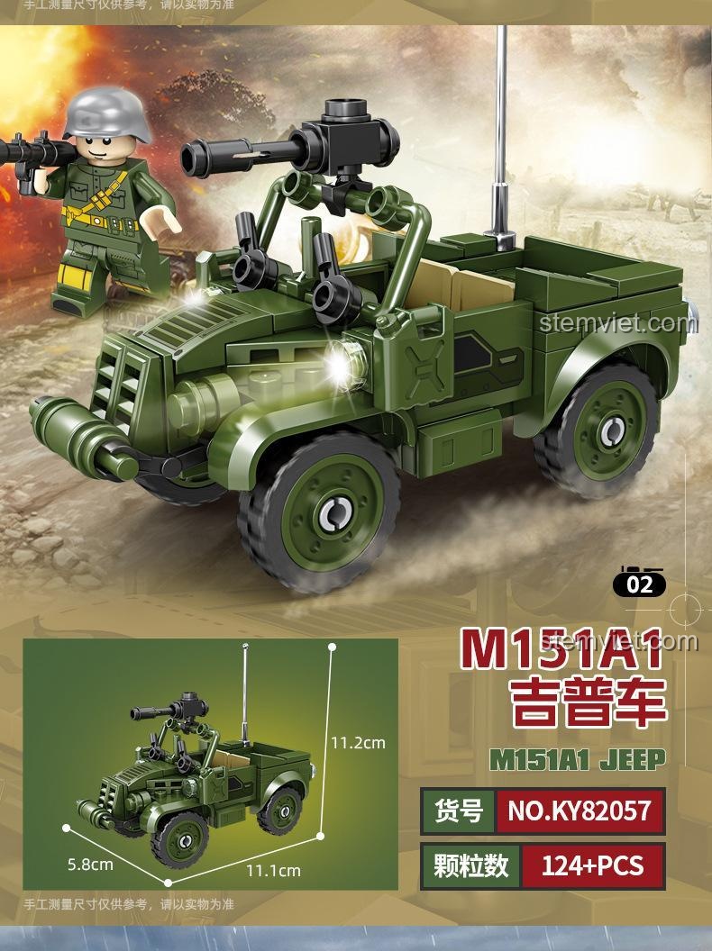 Kích thước chi tiết của mô hình Ailer Radio Command Vehicle (Mẫu 1) từ bộ đồ chơi KAZI KY82057, giúp bé hình dung rõ hơn về sản phẩm.
