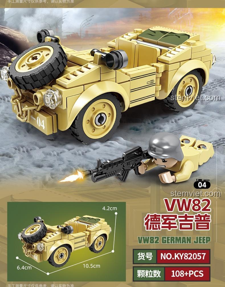 Kích thước chi tiết của mô hình 166 Type Amphibious Off-Road Vehicle (Mẫu 3) từ bộ đồ chơi KAZI KY82057, đồ chơi mô hình quân sự độc đáo.