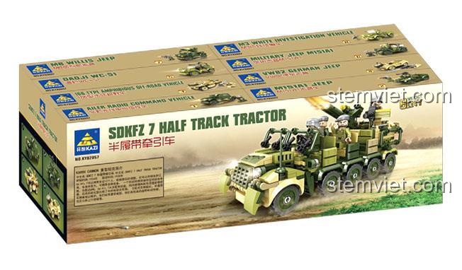 Hộp sản phẩm bộ lắp ghép KAZI KY82057 Xe Bán Xích Kéo SDKFZ 7, đồ chơi quân sự 8 trong 1, chất liệu nhựa an toàn, món quà tuyệt vời cho bé trai.