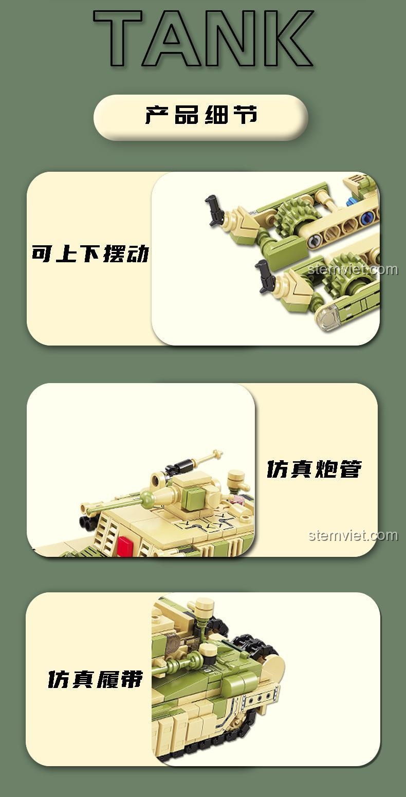 Chi tiết các bộ phận của xe tăng rà mìn KAZI KY84122 như nòng pháo, xích xe, bộ phận rà mìn.