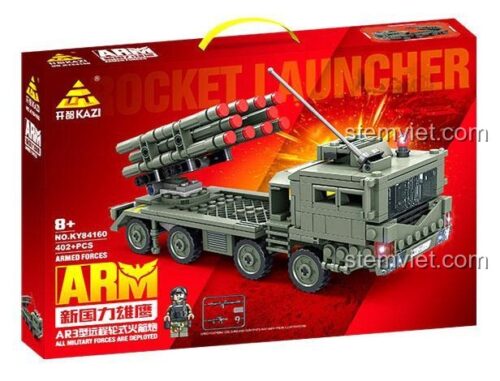 Hộp đồ chơi KAZI KY84160 Pháo phản lực bánh lốp AR3, bộ lắp ghép 402 mảnh, có minifigure lính, phù hợp bé trai 8 tuổi.