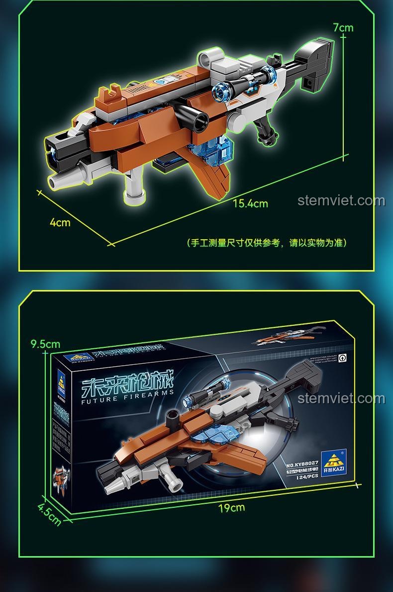Kích thước chi tiết của bộ đồ chơi Súng Điện Năng Hạng Nhẹ KAZI KY88027, giúp bố mẹ dễ dàng lựa chọn cho bé trai 6 tuổi