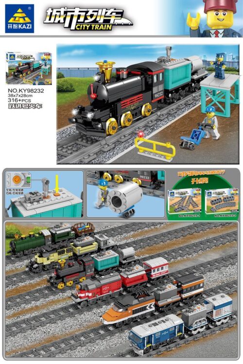 Bộ lắp ráp tàu hỏa Yuejin KAZI KY98232 cho bé trai 6 tuổi. Mô hình xe lửa hơi nước cổ điển, giá rẻ, có thể nâng cấp chạy điện.