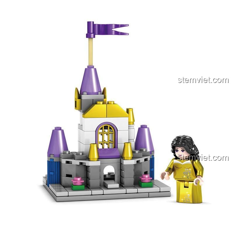 Một lâu đài nhỏ khác và minifigure công chúa từ đồ chơi xếp hình Lâu đài của Công chúa ngủ trong rừng KAZI KY98709.