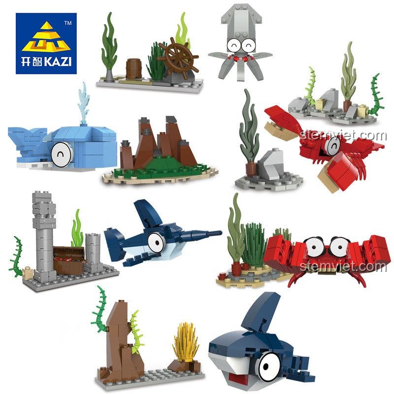 Toàn bộ bộ sưu tập đồ chơi xếp hình Sinh vật biển đáng yêu của KAZI, bao gồm cả mẫu KY80023-5.