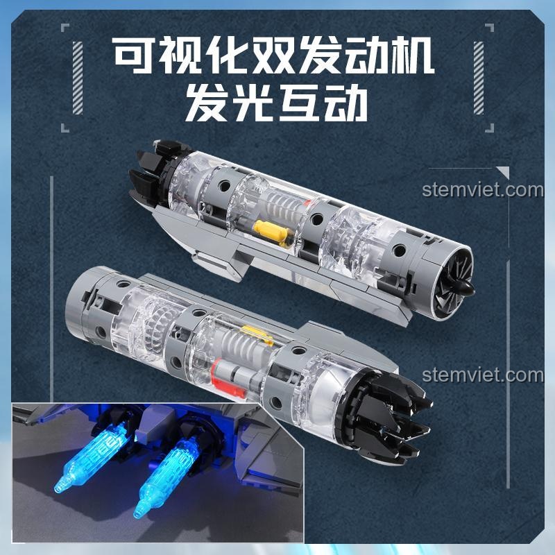 Động cơ kép có thể nhìn thấy của đồ chơi mô hình Máy bay chiến đấu tàng hình J-35 Keeppley, có đèn phát sáng