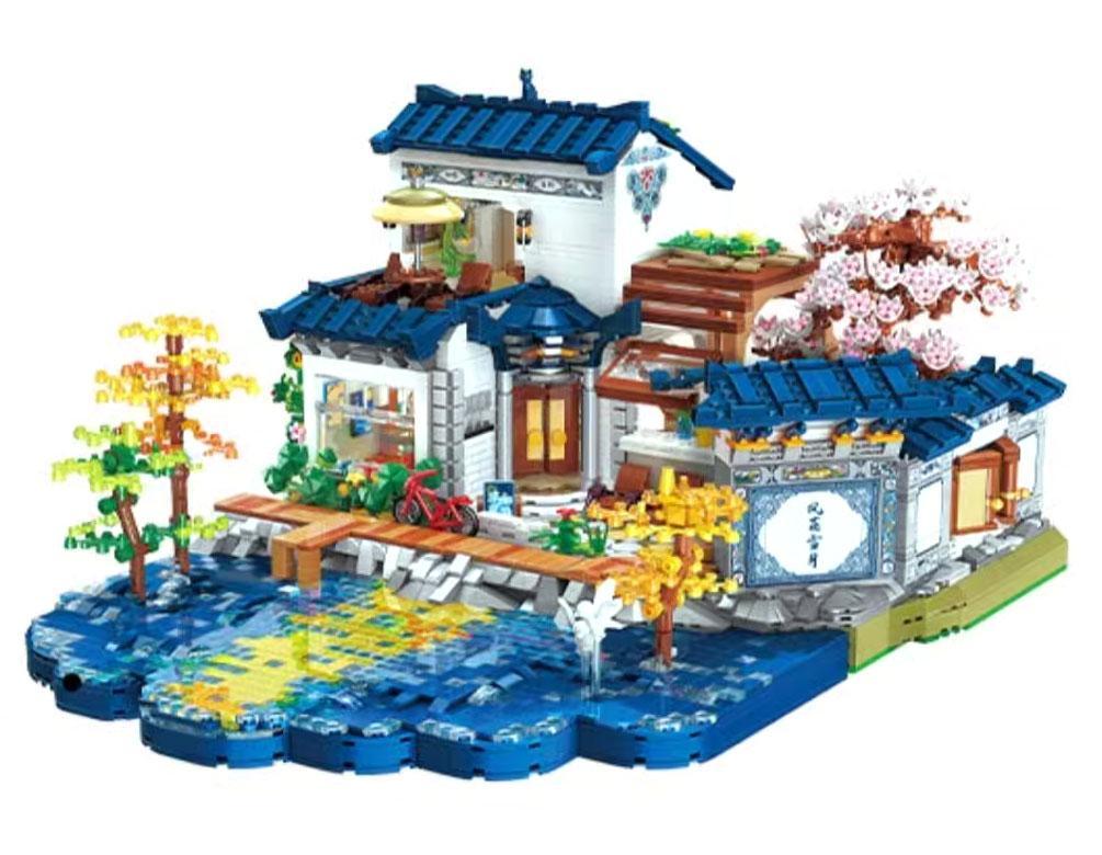 Toàn cảnh bộ lắp ráp Keeppley K18005 Phong cảnh Hồ Nhĩ Hải Đại Lý với 4227 mảnh ghép, phù hợp cho cả con trai và con gái từ 8 tuổi.