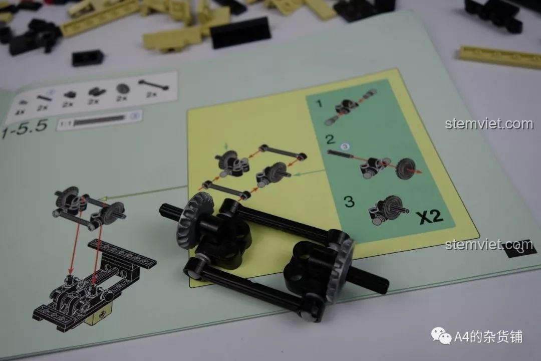 Quá trình lắp ráp cầu trước và hệ thống lái của bộ đồ chơi lắp ghép Vua địa hình Unimog 3026.