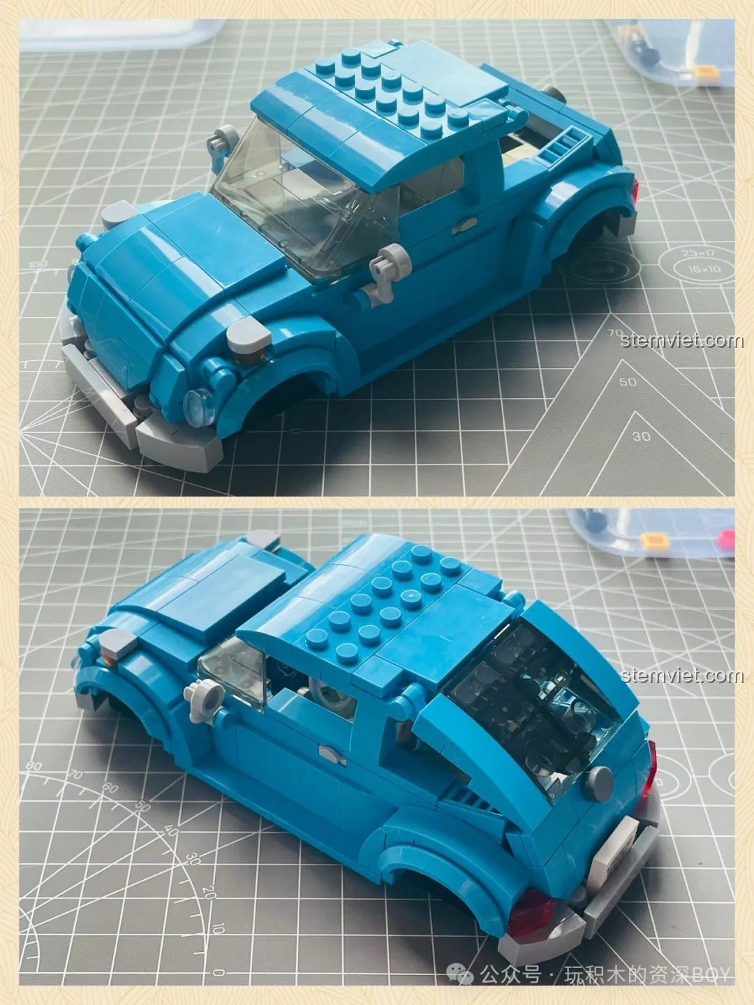 Quá trình lắp ráp phần mái và cửa sổ của mô hình Pinbo PB8805 Xe Volkswagen Beetle Cắm Trai.