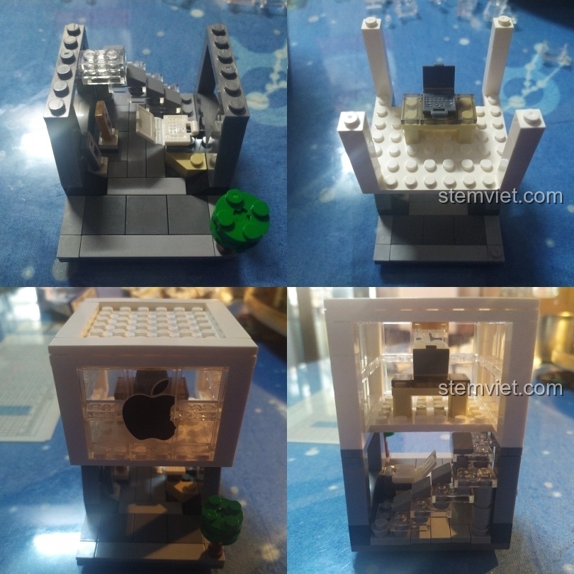 Các bước hoàn thiện tầng hai với vách kính trong suốt của mô hình SEMBO Tiệm Táo. Review bộ lắp ráp kiến trúc mini.