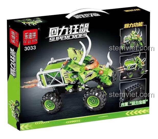 Đồ chơi lắp ghép Le Di Pin 3033 Xe Tải Quái Vật Xanh Kéo Lùi Supercross, mô hình xe địa hình quái vật có động cơ kéo lùi, phù hợp bé trai 6 tuổi.