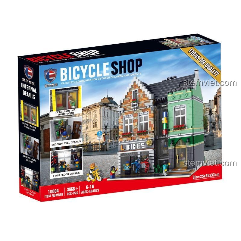 Hộp đồ chơi xây dựng Leier 10004 Cửa hàng xe đạp, quà tặng sáng tạo cho bé 8 tuổi.