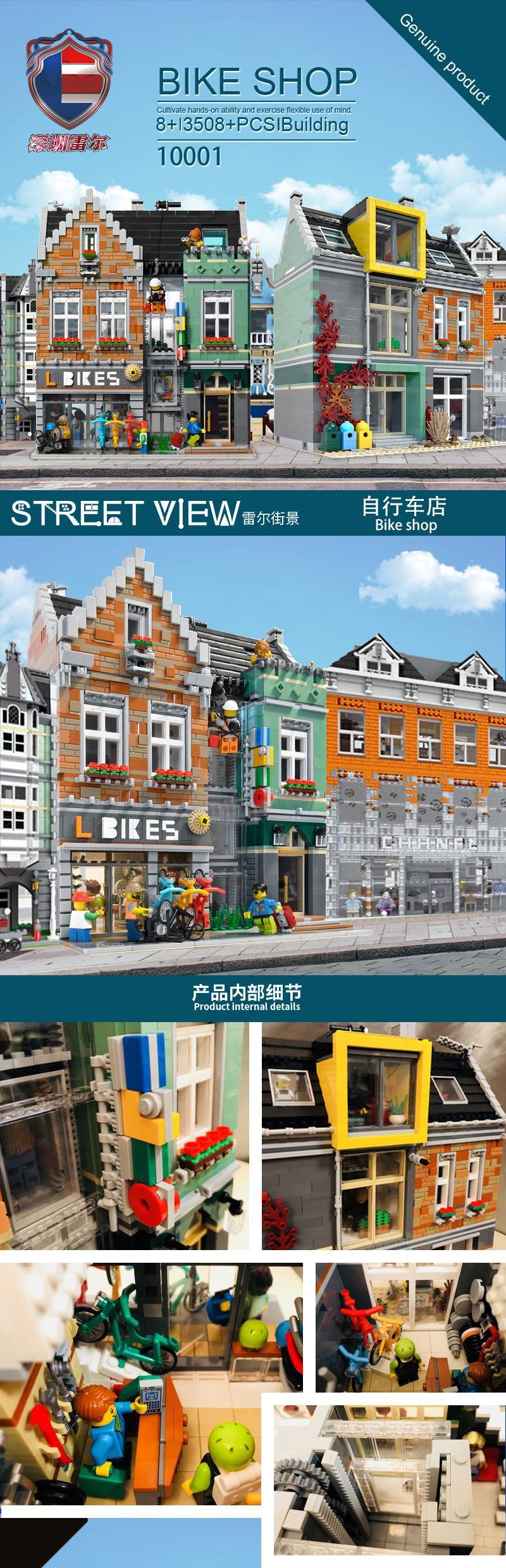 Poster bộ lắp ghép Cửa hàng xe đạp Leier 10004, mô hình kiến trúc phố cổ châu Âu chi tiết cho bé trai 8 tuổi.