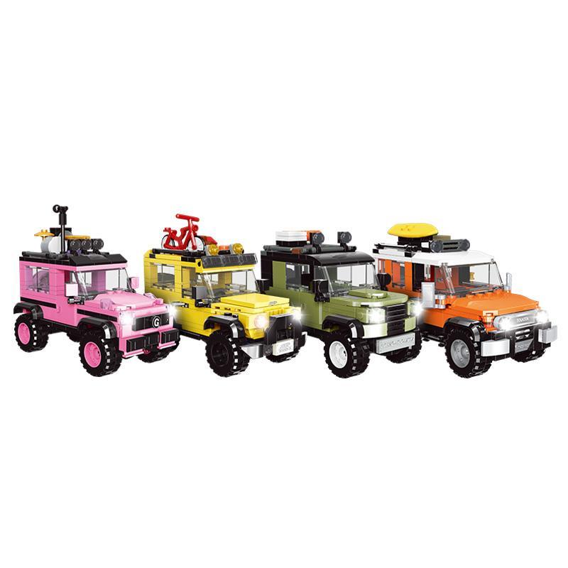 Bộ tứ xe địa hình Leier 50013 gồm Jeep Wrangler, Land Rover, Mercedes G63 và Toyota FJ Cruiser cho bé trai.