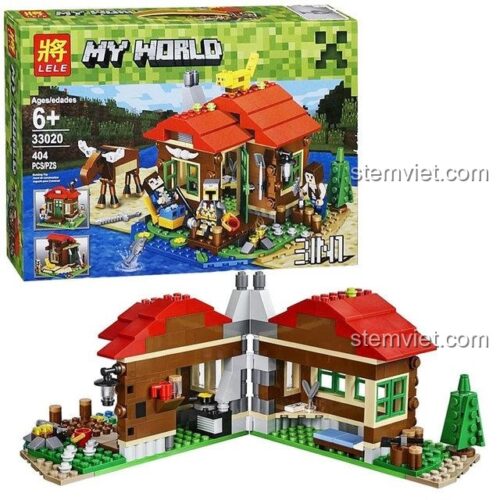 Đồ chơi xếp hình Thế giới Minecraft 33020, mô hình nhà gỗ có thể mở ra, chất lượng tương đương LEGO®.