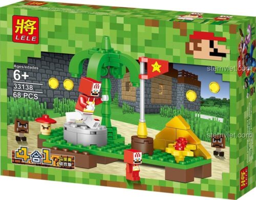Hộp sản phẩm đồ chơi mô hình Super Mario LELE 33138-4, gồm 68 chi tiết, quà tặng cho bé trai 6 tuổi.