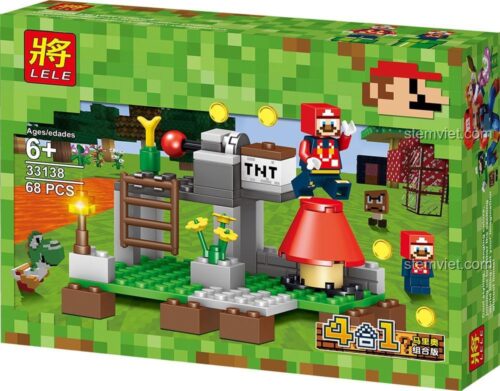 Mô hình lắp ráp LELE 33138 Super Mario phong cách Minecraft với 68 mảnh ghép, đồ chơi sáng tạo cho bé trai 6 tuổi.