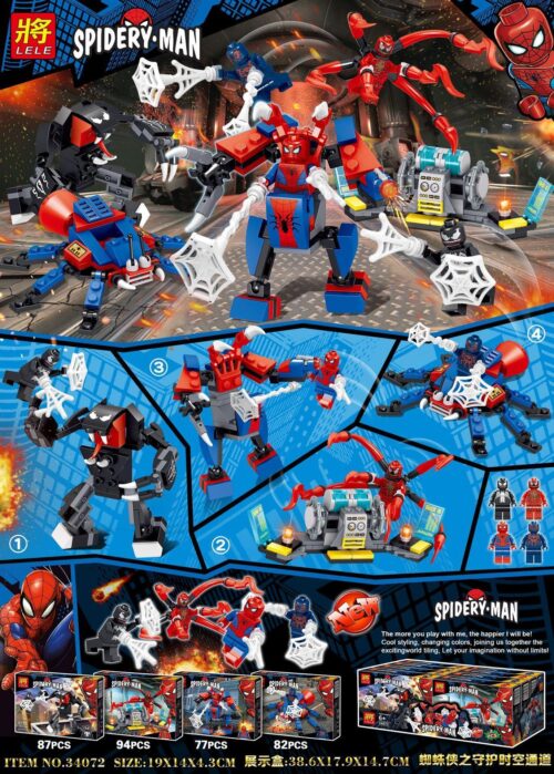 Đồ chơi lắp ghép LELE 34072 robot Người Nhện đen và chiến giáp Venom, bộ đồ chơi Spider-Man cho bé trai