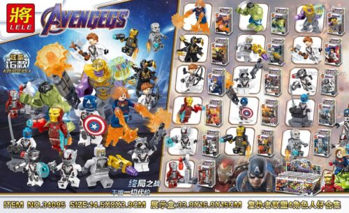 Hộp bộ đồ chơi LELE 34095 Minifigures Avengers 4 Hồi Kết 16 nhân vật với kích thước hộp trưng bày lớn, phù hợp cho trẻ em 6 tuổi