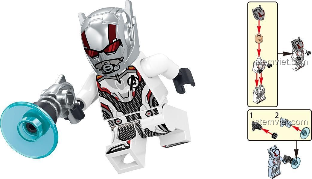 Hướng dẫn lắp ráp minifigure Ant-Man trong bộ lắp ghép LELE 34095 Avengers 4 Hồi Kết, với mũ và phụ kiện