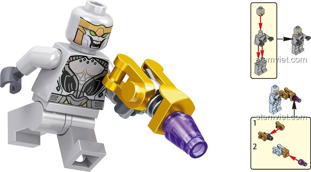Hướng dẫn lắp ráp minifigure Chitauri trong bộ lắp ghép LELE 34095 Avengers 4 Hồi Kết, giúp bé dễ dàng hoàn thiện mô hình