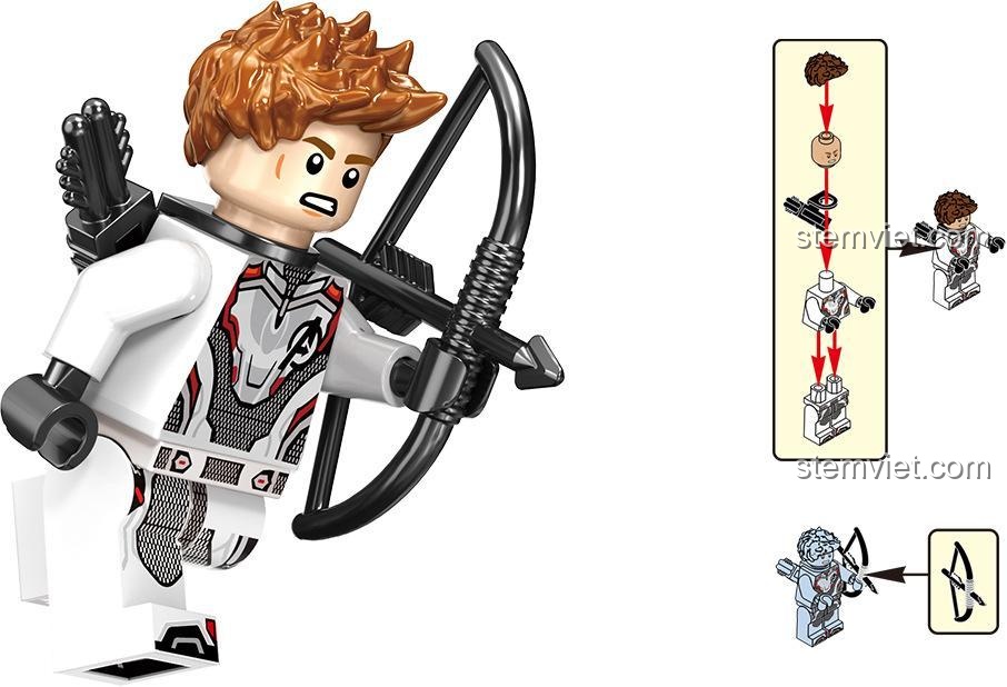 Hướng dẫn lắp ráp minifigure Hawkeye với cung tên trong bộ lắp ráp LELE 34095 Avengers 4 Hồi Kết, rèn luyện sự khéo léo