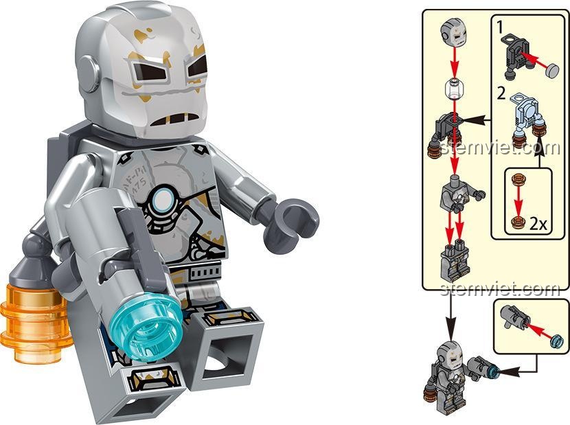 Hướng dẫn lắp ráp minifigure Iron Man MK1 trong bộ lắp ráp LELE 34095 Avengers 4 Hồi Kết, tái hiện bộ giáp đầu tiên