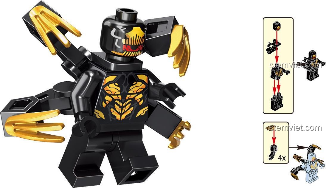 Hướng dẫn lắp ráp minifigure Outrider trong bộ đồ chơi LELE 34095 Avengers 4 Hồi Kết, minh họa rõ ràng các bước lắp