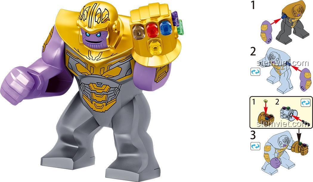 Hướng dẫn lắp ráp bigfig Thanos trong bộ đồ chơi LELE 34095 Avengers 4 Hồi Kết, chi tiết các mảnh ghép và cách kết nối