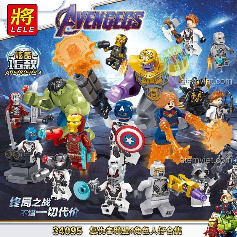 Bộ lắp ghép LELE 34095 Minifigures Avengers 4 Hồi Kết với các nhân vật siêu anh hùng nổi bật như Thanos, Hulk, Iron Man, Captain America