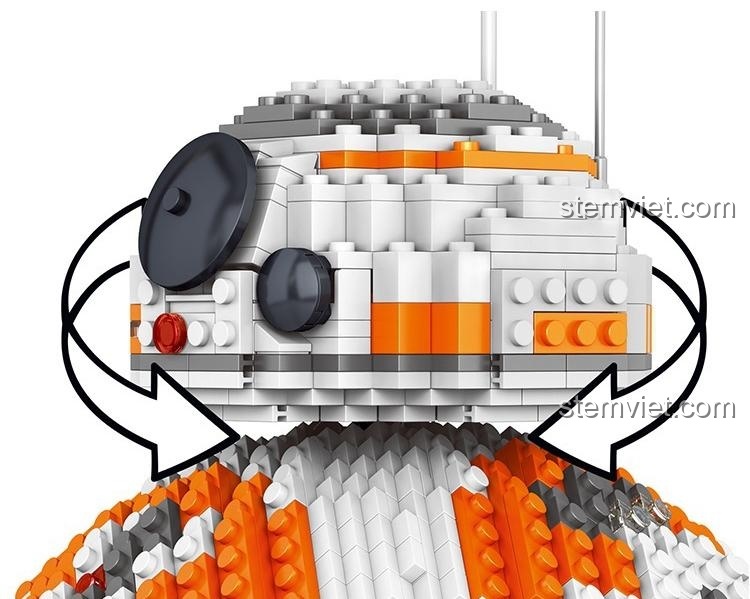 Chi tiết đầu xoay 360 độ của bộ lắp ráp Droid BB-8 35020, chất lượng cao.