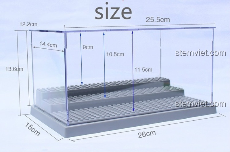 Toàn cảnh sản phẩm và vỏ hộp của hộp trưng bày mô hình mini LELE 79150, món phụ kiện không thể thiếu cho nhà sưu tập.