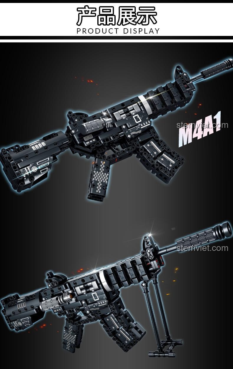 Hình ảnh trưng bày của đồ chơi lắp ghép Mô hình súng M4A1, thể hiện thiết kế chi tiết và chân thực.