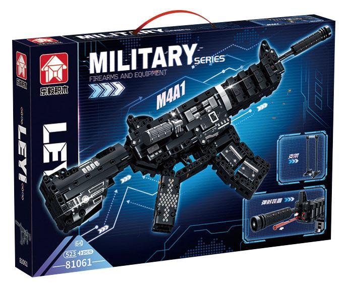 Hộp sản phẩm bộ lắp ráp Súng trường M4A1 LeYi 81061, món đồ chơi hấp dẫn cho bé trai 6 tuổi.