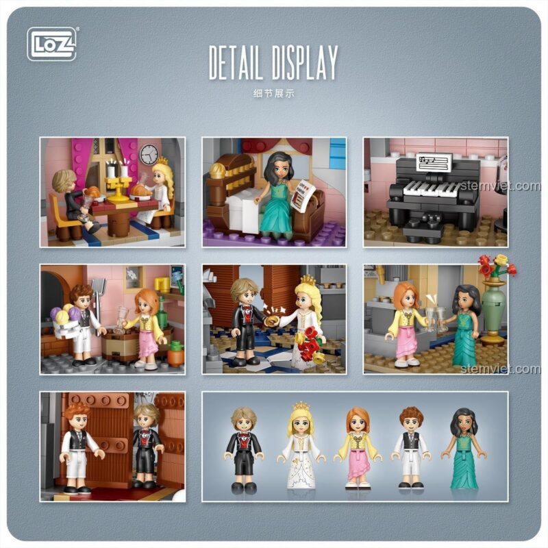 Minifigures và các cảnh chơi bên trong Lâu đài Mộng Mơ LOZ 1051, đồ chơi mô hình lâu đài kỳ diệu cho bé gái 6 tuổi, giá tốt