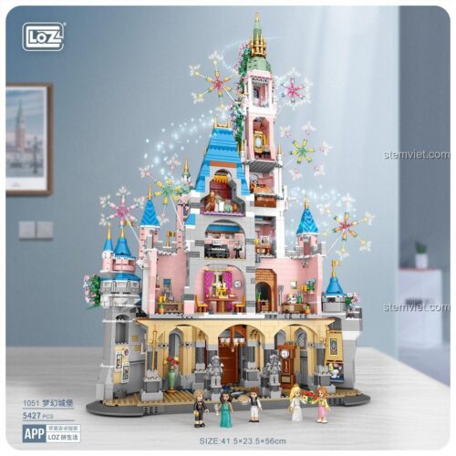 Đồ chơi mô hình Lâu đài Mộng Mơ LOZ 1051, chi tiết nội thất sống động, kích thước 41.5x23.5x56cm, bộ xếp hình lâu đài công chúa cho bé gái