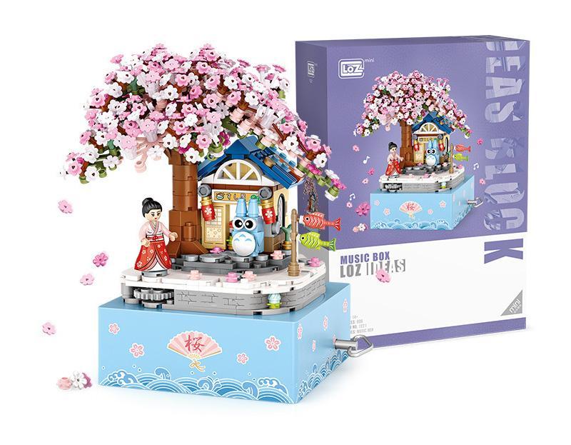 Hộp nhạc hoa anh đào LOZ 1221, bộ lắp ghép 808 mảnh, món quà giá tốt cho bé gái 6 tuổi.