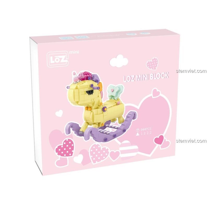 Hộp đồ chơi LOZ 1222 Ngựa Bập Bênh Kỳ Lân, bộ lắp ghép 944 mảnh, quà tặng sinh nhật cho bé gái 6 tuổi, giá hời.